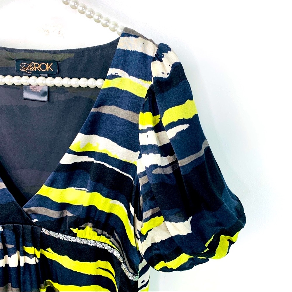 LaROK 100% Silk Zebra Plunge Short Sleeve Dress XS - Picture 3 of 13